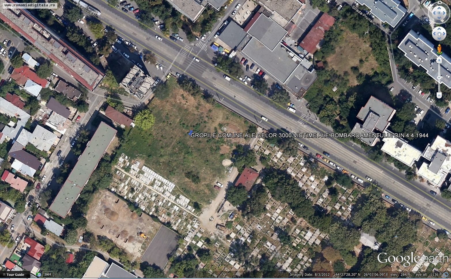 Imagine Google Earth din 3 Aug. 2012 a Cimitirului 4 Aprilie din Bucureşti
